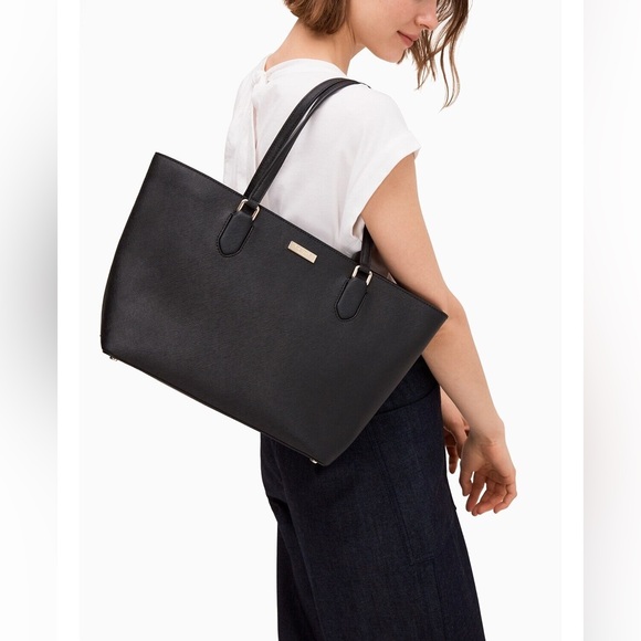 Kate Spade LAUREL WAY black crosshatch leather top zip daily tote purse bag EUC - Picture 2 of 16